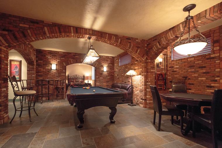 Arched-brick game room