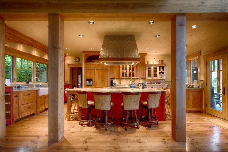 Kitchen with red island