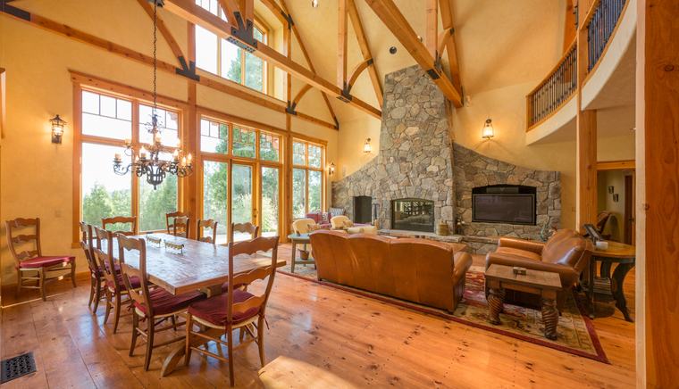 Great room under timber trusses
